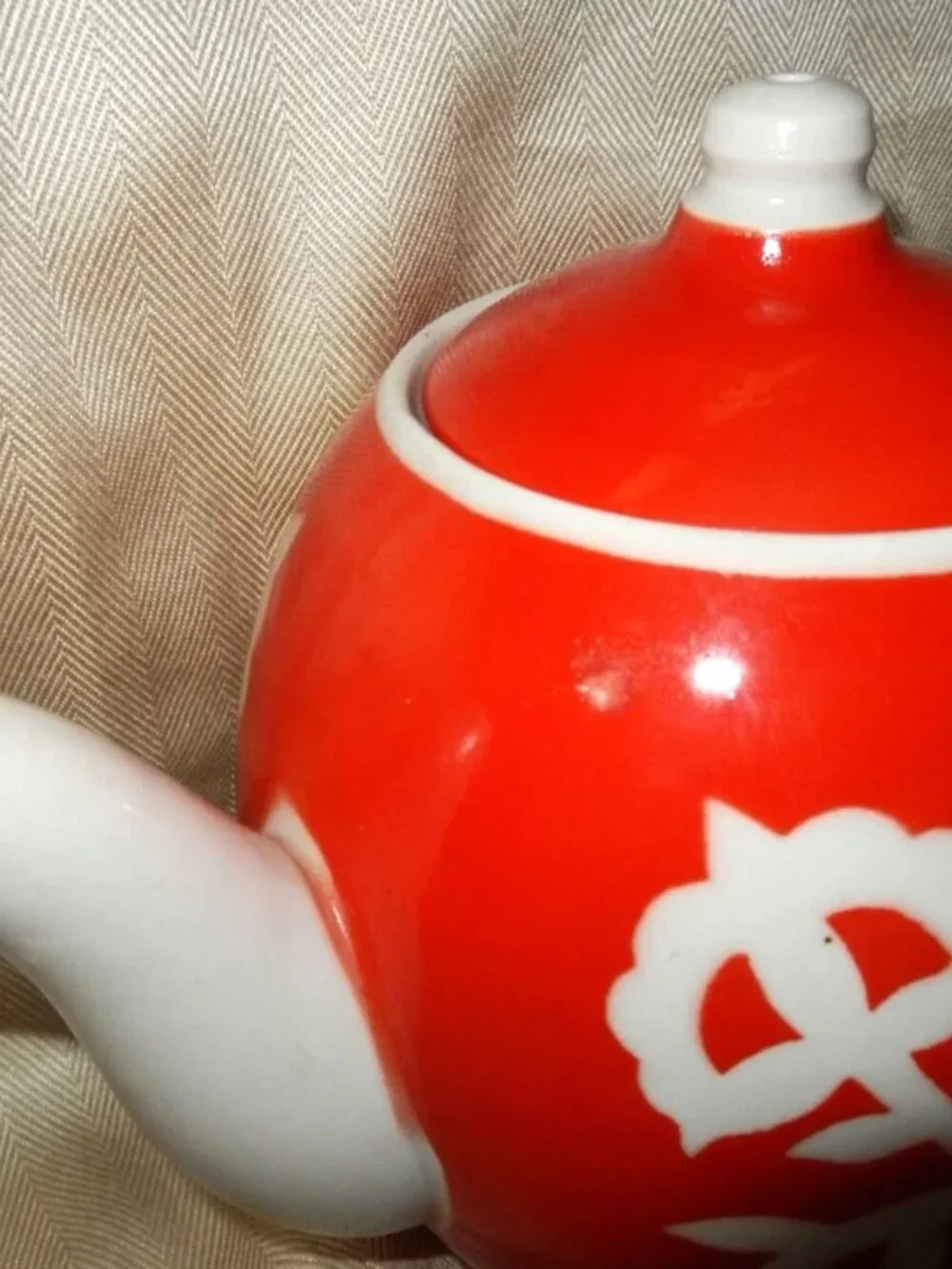 Vintage Soviet USSR Porcelain Teapot Red & White Deer Pattern